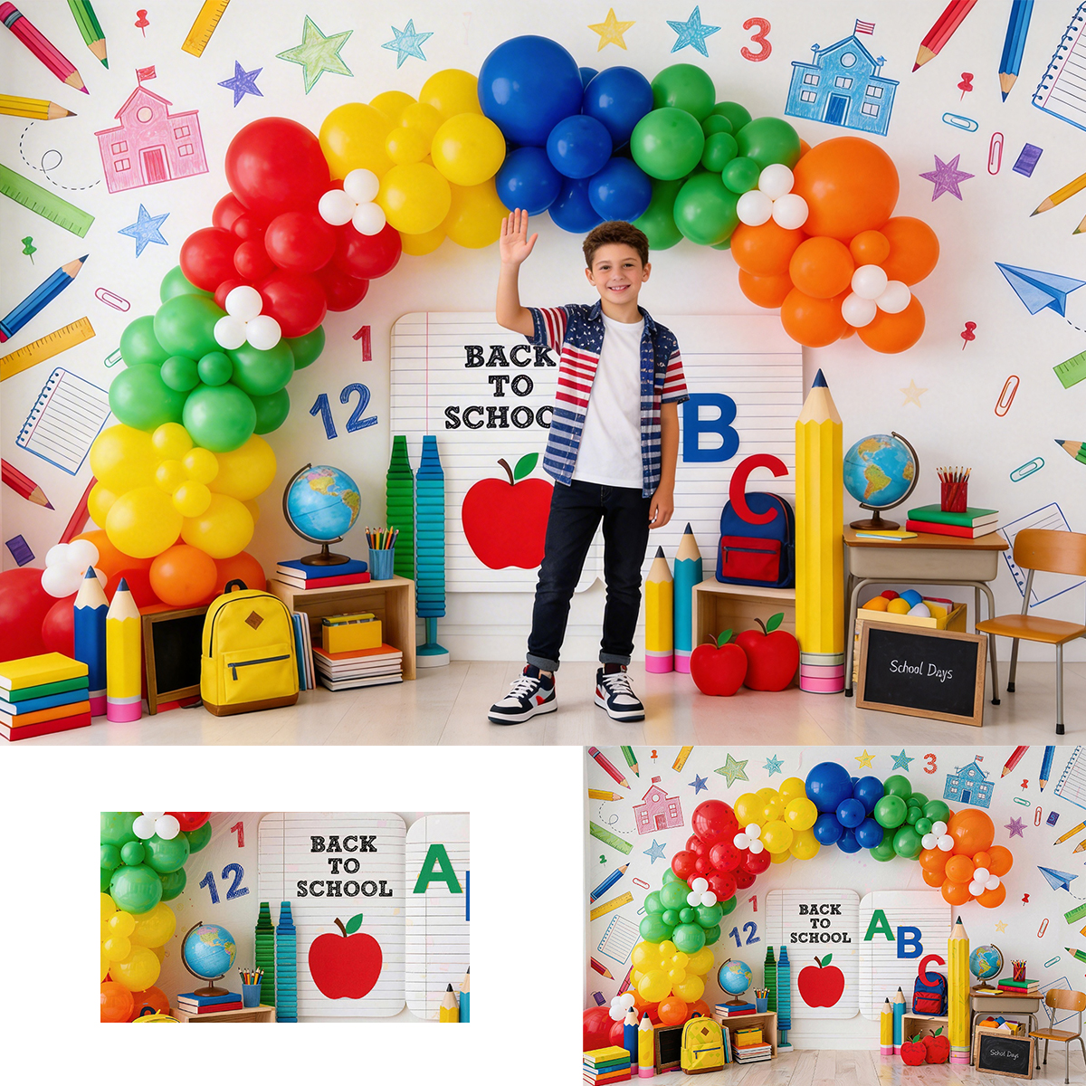 Photography Lighting Backdrop - Back to School Backgrounds Balloons Cake
