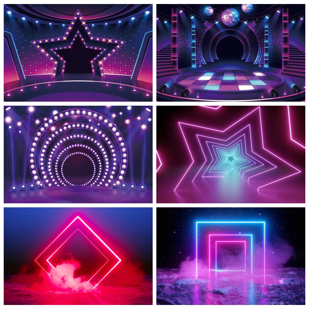 Photography Lighting Setup - Neon Lights Stage Photography Backdrop Futuristic