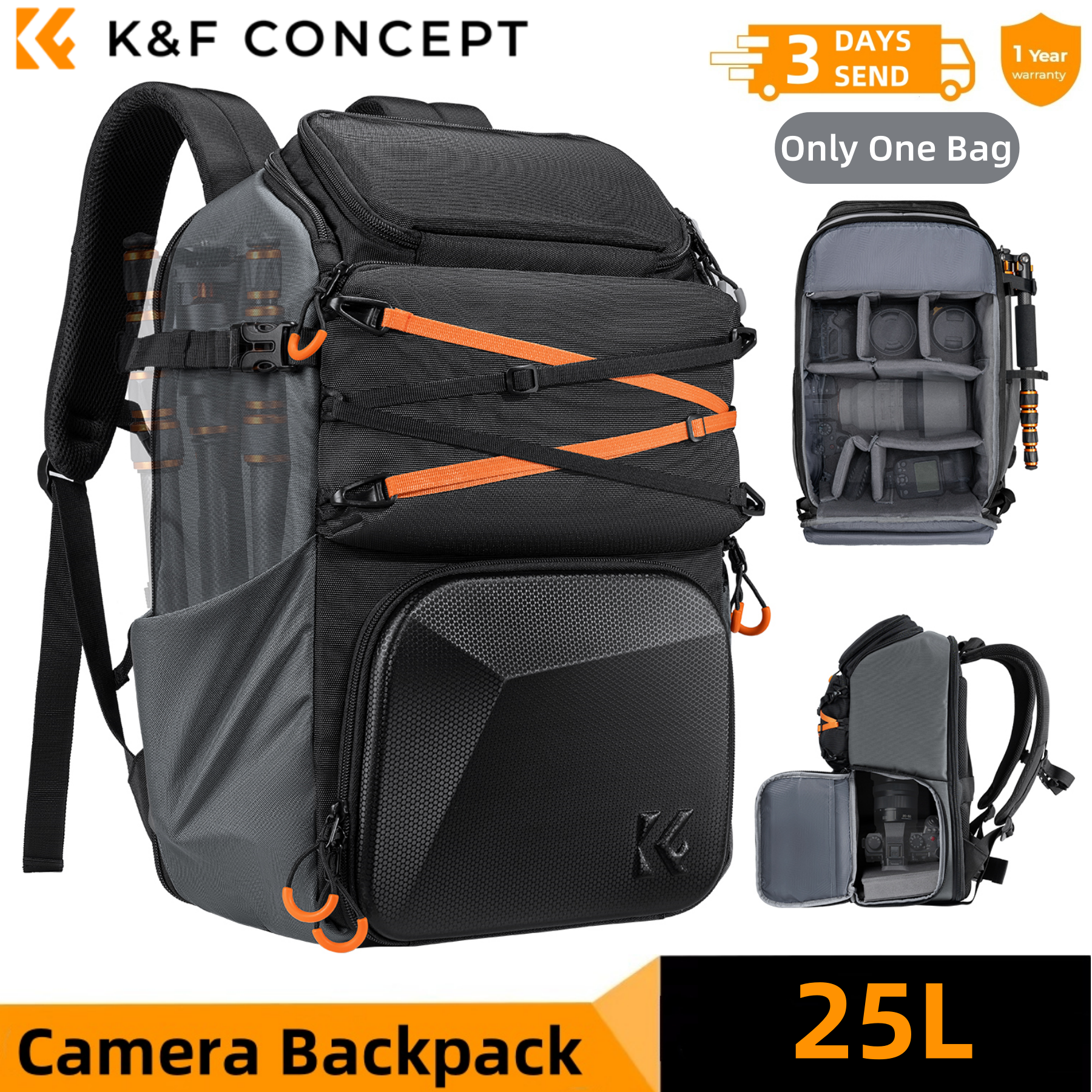 Photography Lighting Bag - K&F CONCEPT 25L Outdoor Camera Backpack