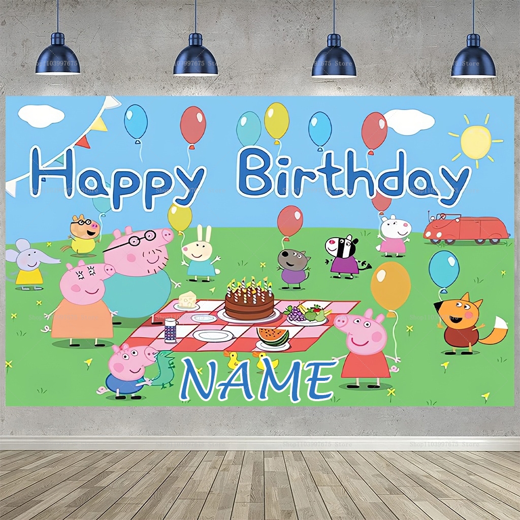 Custom Name Cartoon Peppa Pig  - Photography Lighting Backdrop ulasan dan harga