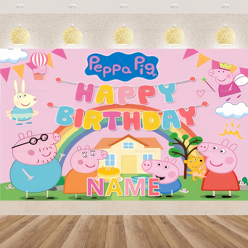 Custom Name Cartoon Peppa Pig  - Photography Lighting Backdrop ulasan dan harga