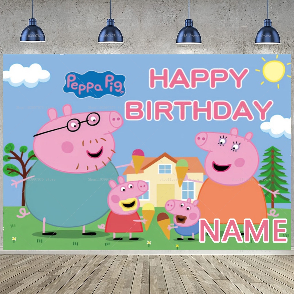 Custom Name Cartoon Peppa Pig  - Photography Lighting Backdrop ulasan dan harga